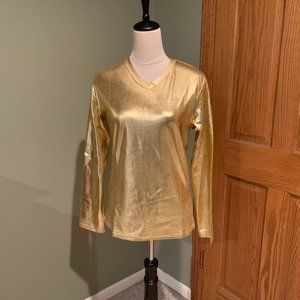 SHINY GOLD LONG SLEEVE TOP SIZE S  #366
